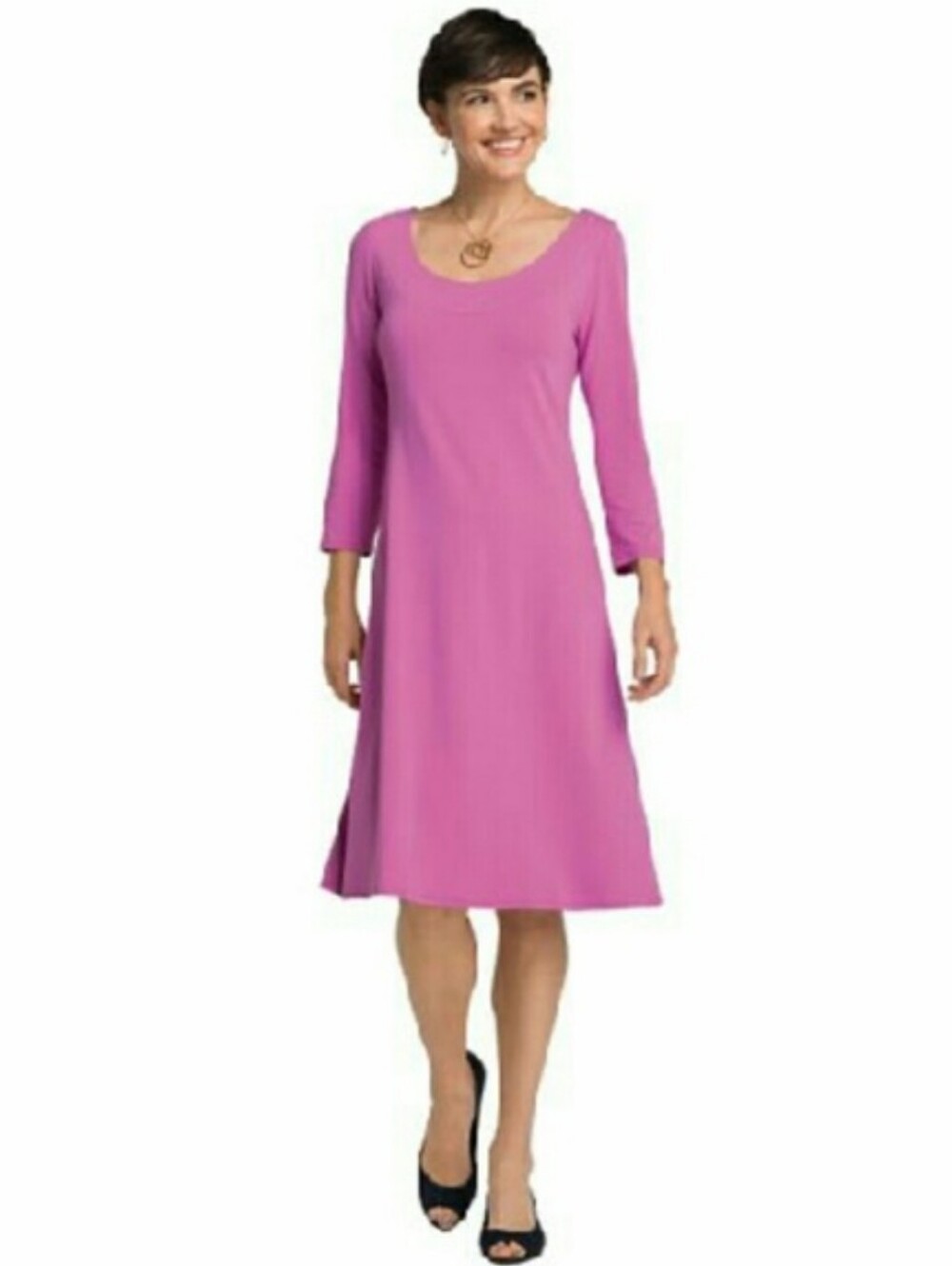 *Like New* TravelSmith Soft Jersey Midi Dress Lilac ¾-Sleeve Stretch Supplex Med